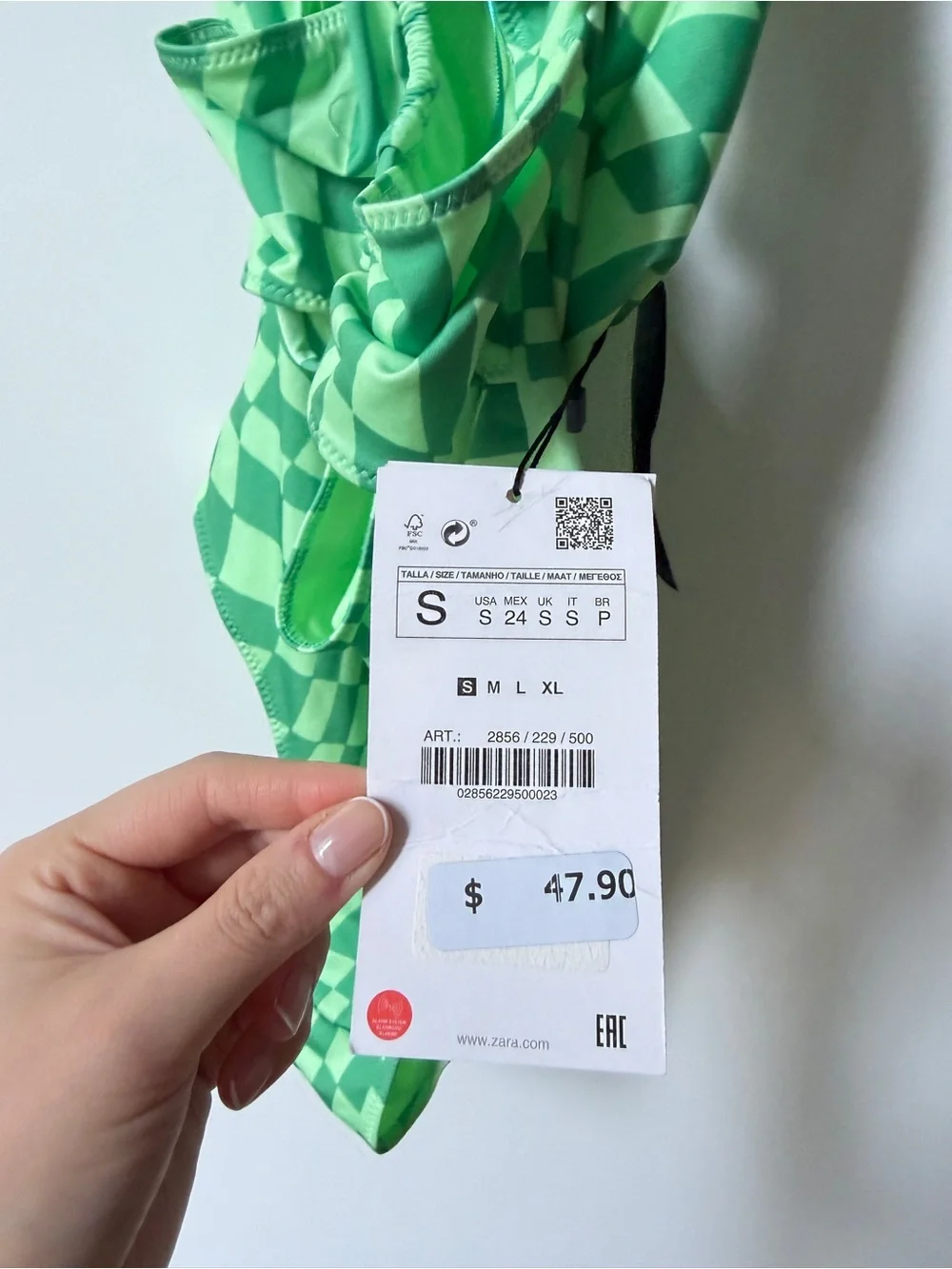 Zara Bright Green cutout Checkerboard One-Piece Swimsuit